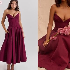 HOUSE OF CB LADY IN WINE CORSET DRESS SIZE SMALL REG CUP